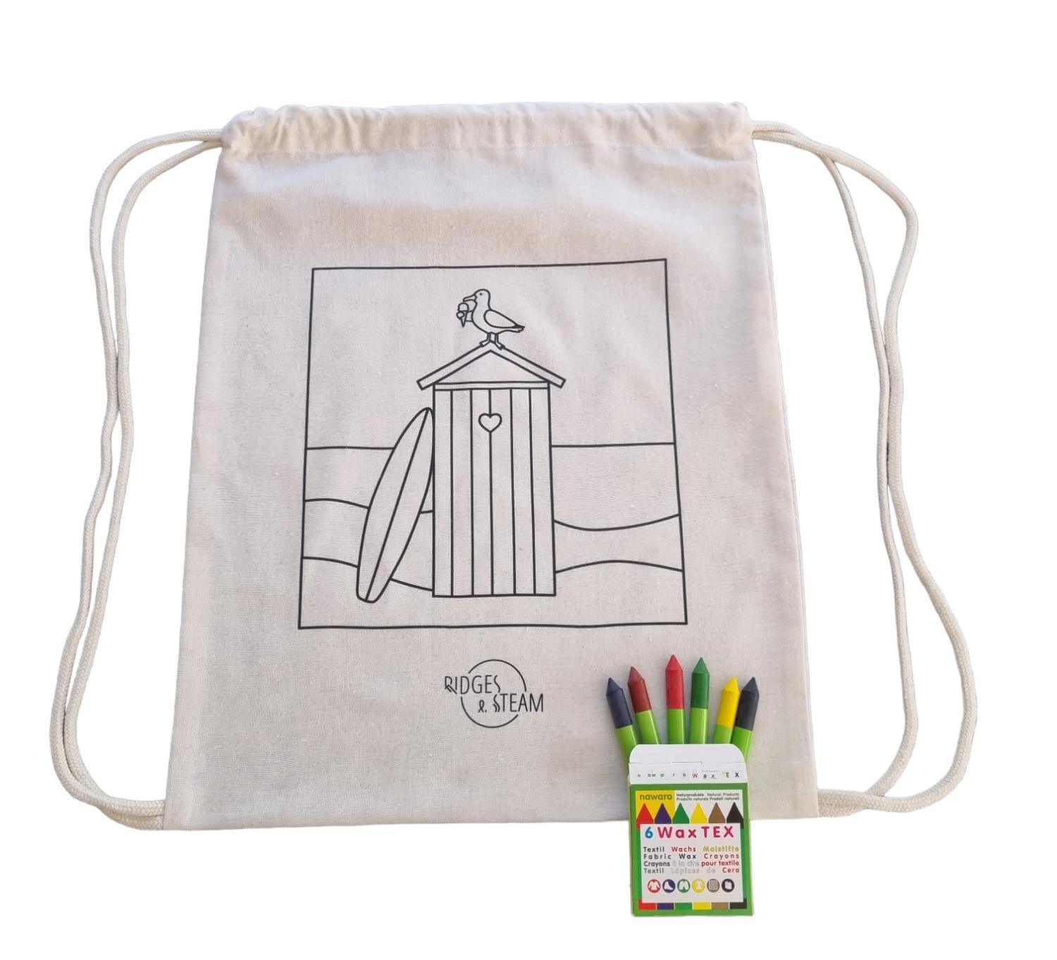 Gym bag 'Take me to the sea' + Nawaro Textile wax crayons - Ridges And Steam