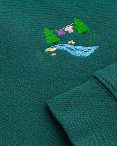 Unisex 'Camping bliss' sweater - laundry day - Jasper green - Ridges And Steam