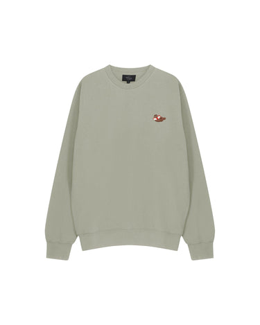 Eco-friendly and comfy sage green sweater for men. High quality, made from organic & recycled cotton. Very cuddle proof thanks to the soft inside and the sea lion embroidery.